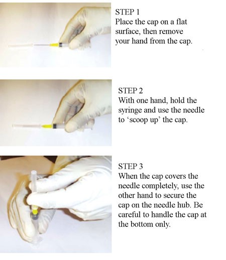 Single-handed scoop recapping method
